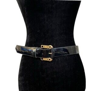Kandell & Marcus Vintage USA Made Patent Leather Gold Hardware Belt Women's M/L